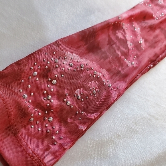 Shein Bae Long Sleeve Mesh Corset Top With Rhinestones - Floral Rose Print - Picture 3 of 8